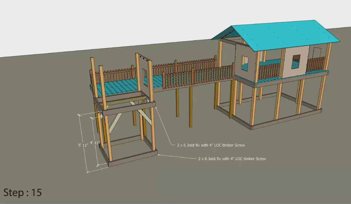 Kids Playhouse Plans with Slide & Bridge, Outdoor Wooden Playground DIY, Backyard Playset PDF, Step by Step Build