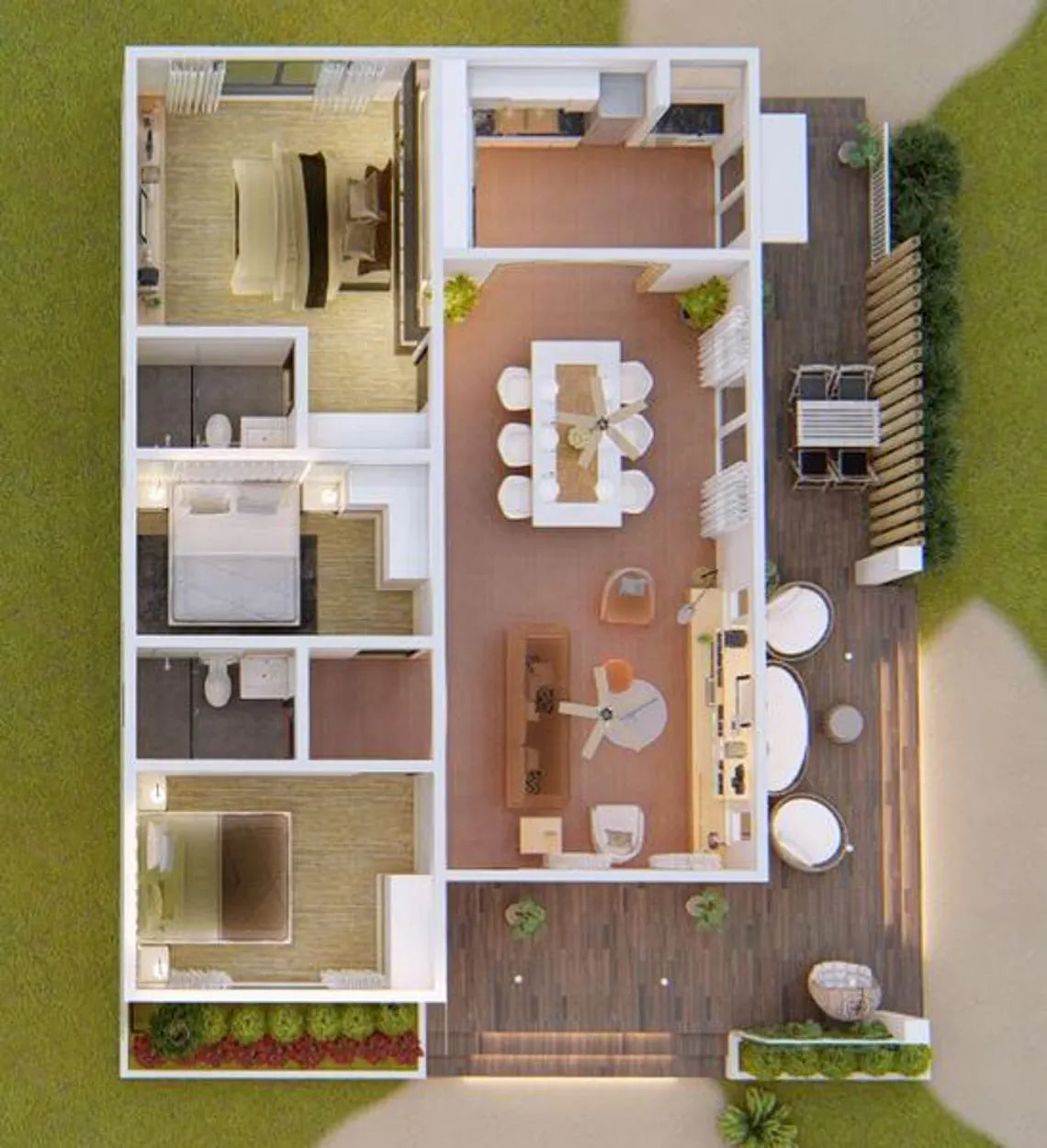3 Bedroom House Plan: 8x12 Meters, Modern Home Design (PDF & CAD File)