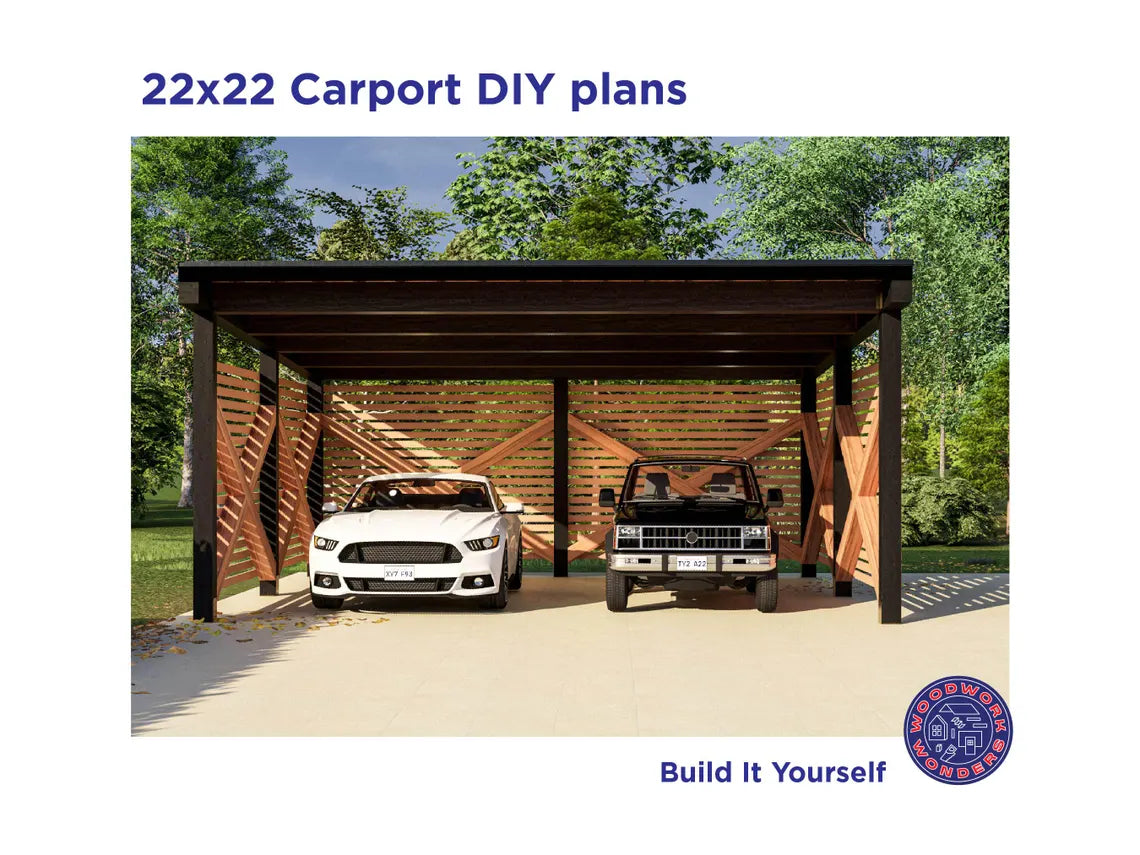 22x22 Carport Plans, Modern Pavilion / DIY Plans - Detailed Blueprints