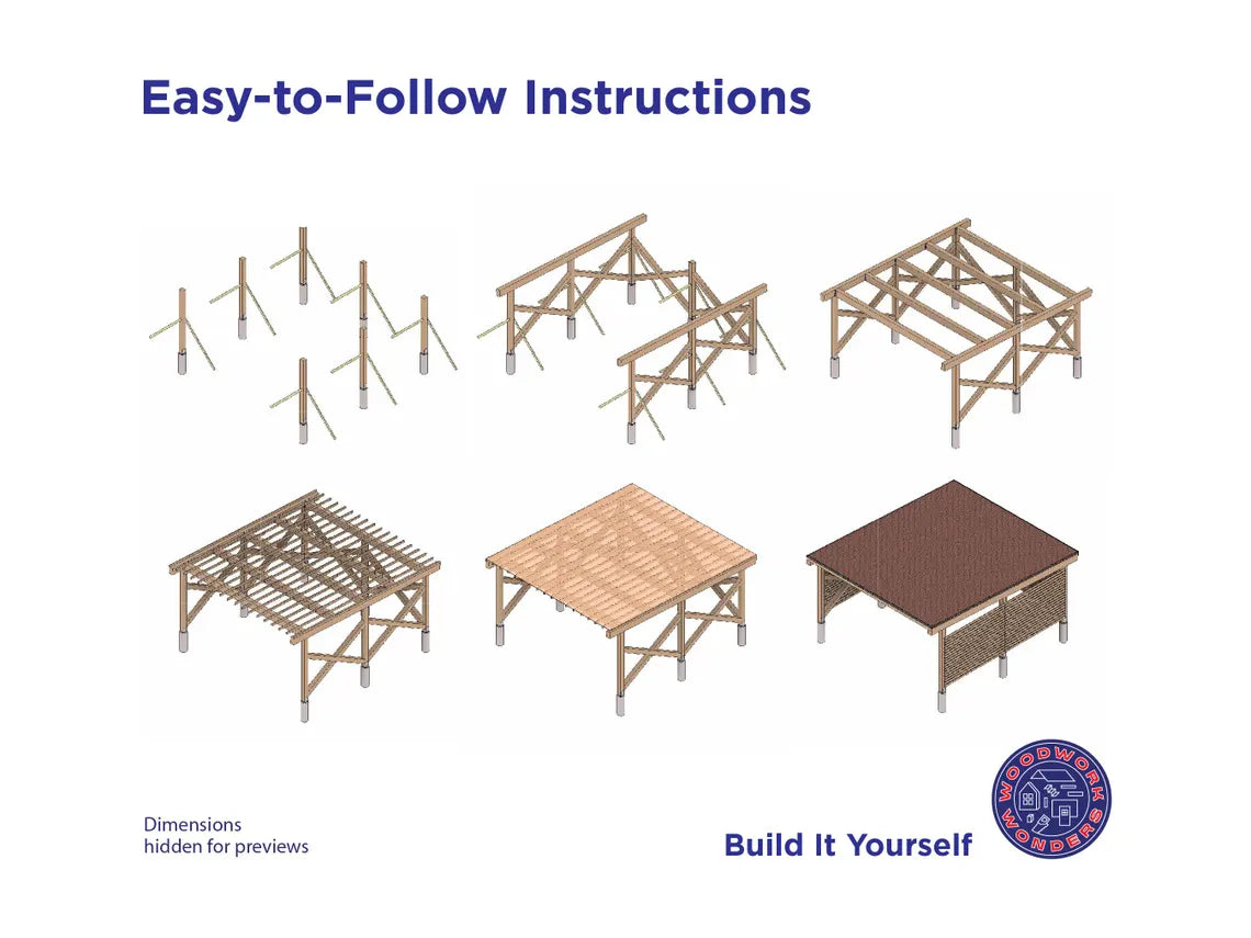 22x22 Carport Plans, Modern Pavilion / DIY Plans - Detailed Blueprints