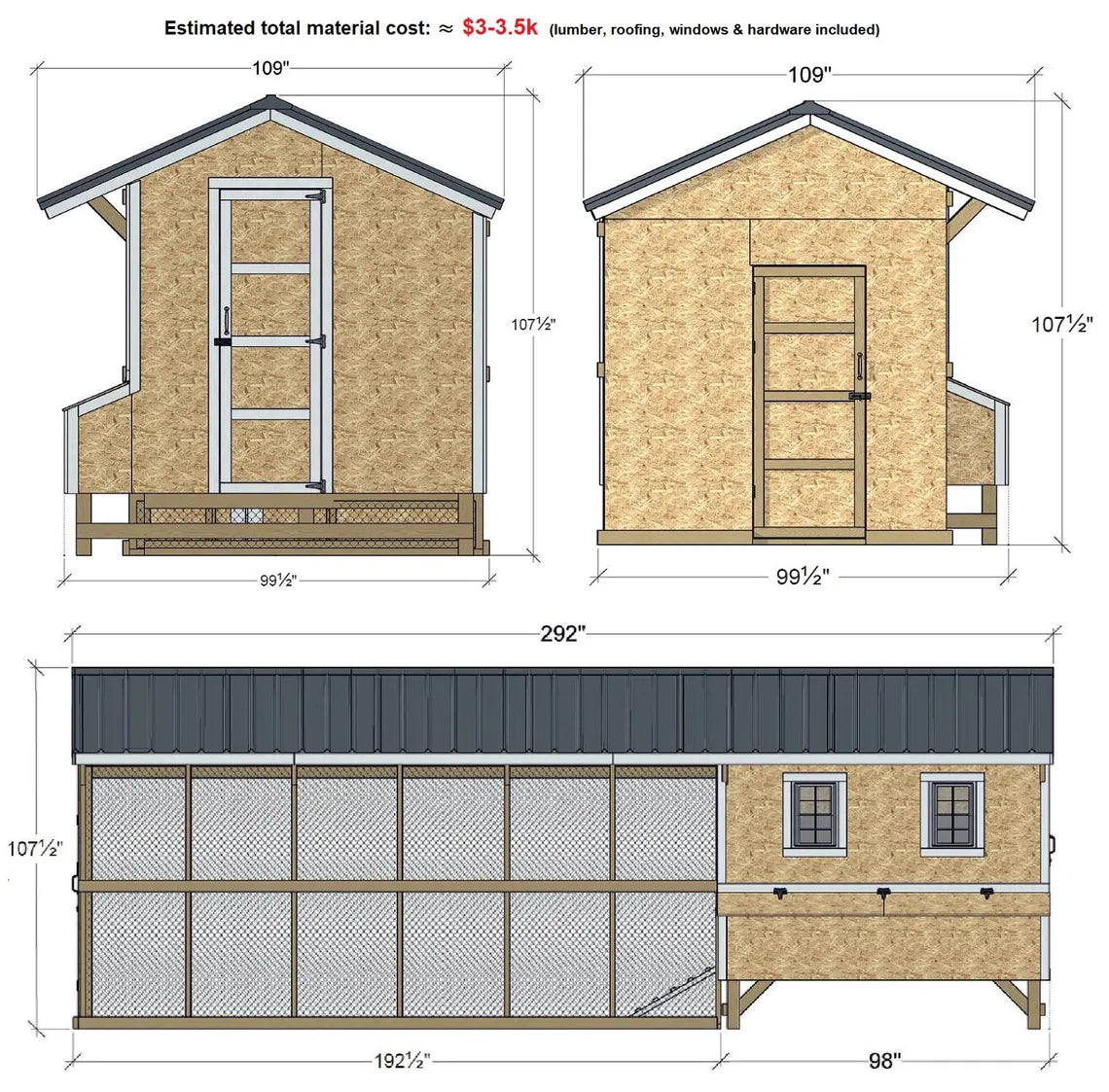 Chicken Coop Plans | 8x8 Walk-In Design + 8x16 Run | DIY Backyard PDF