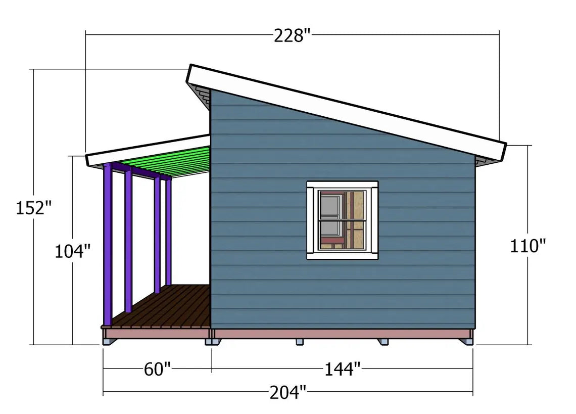12x16 Modern Shed Plans with Porch – Backyard Office/Studio (PDF Download)