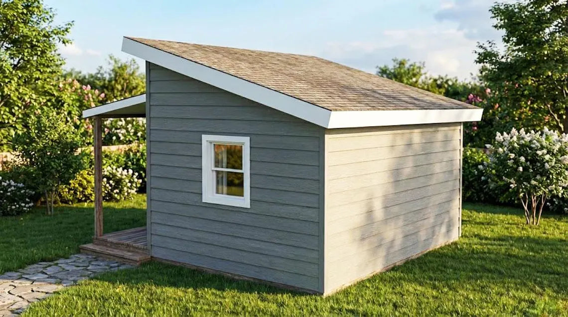 12x16 Modern Shed Plans with Porch – Backyard Office/Studio (PDF Download)