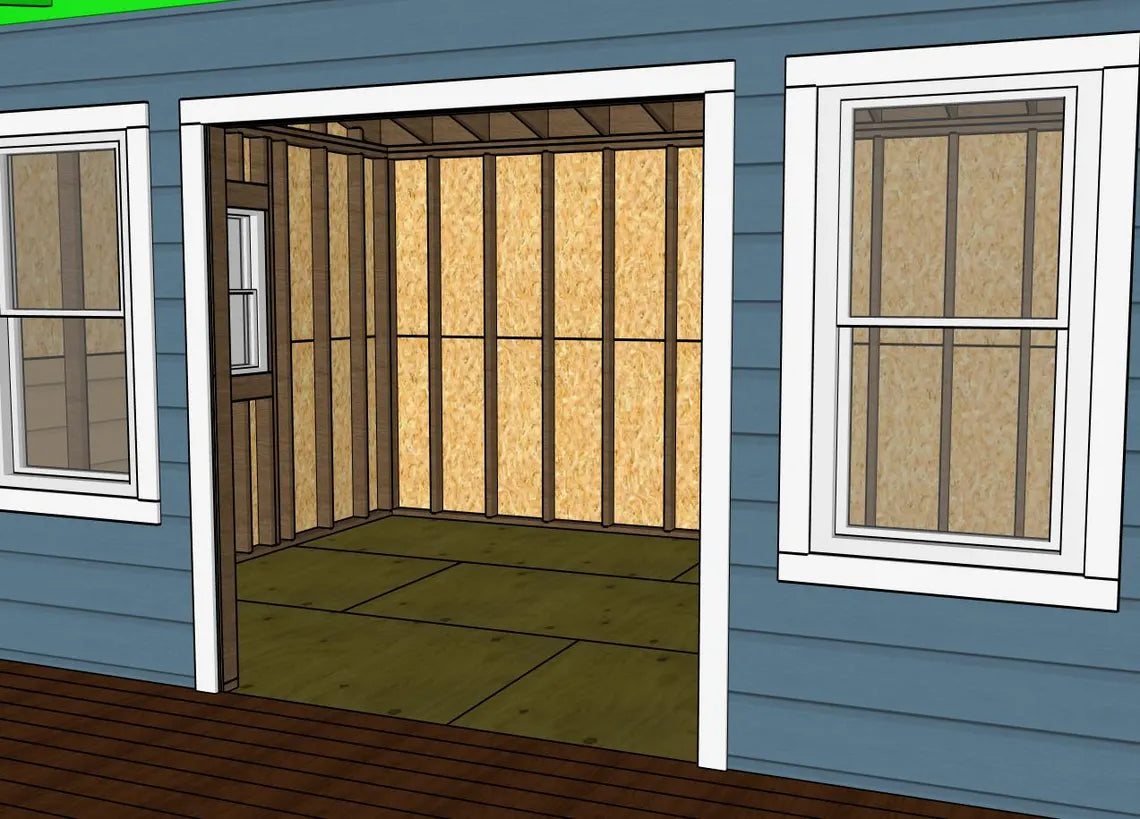 12x16 Modern Shed Plans with Porch – Backyard Office/Studio (PDF Download)