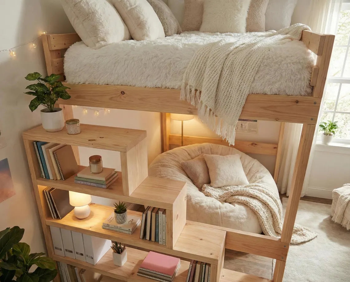 DIY Full Size Loft Bed Plan PDF: Built-In Stair Shelves, Beginner Friendly