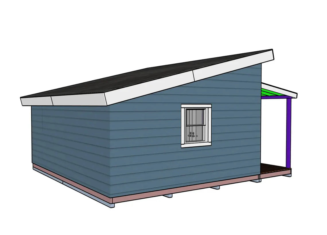 12x16 Modern Shed Plans with Porch – Backyard Office/Studio (PDF Download)