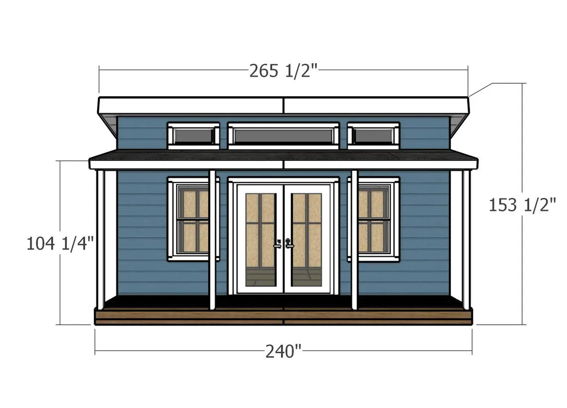 12x16 Modern Shed Plans with Porch – Backyard Office/Studio (PDF Download)