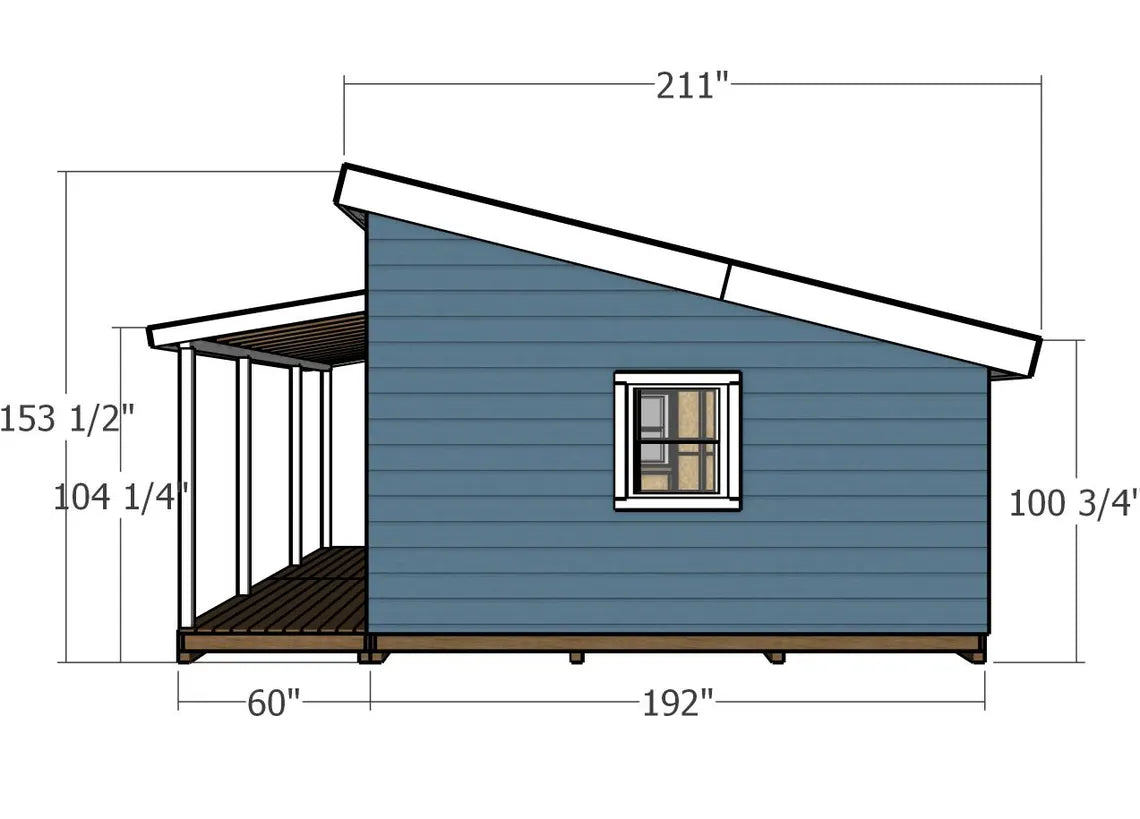 12x16 Modern Shed Plans with Porch – Backyard Office/Studio (PDF Download)