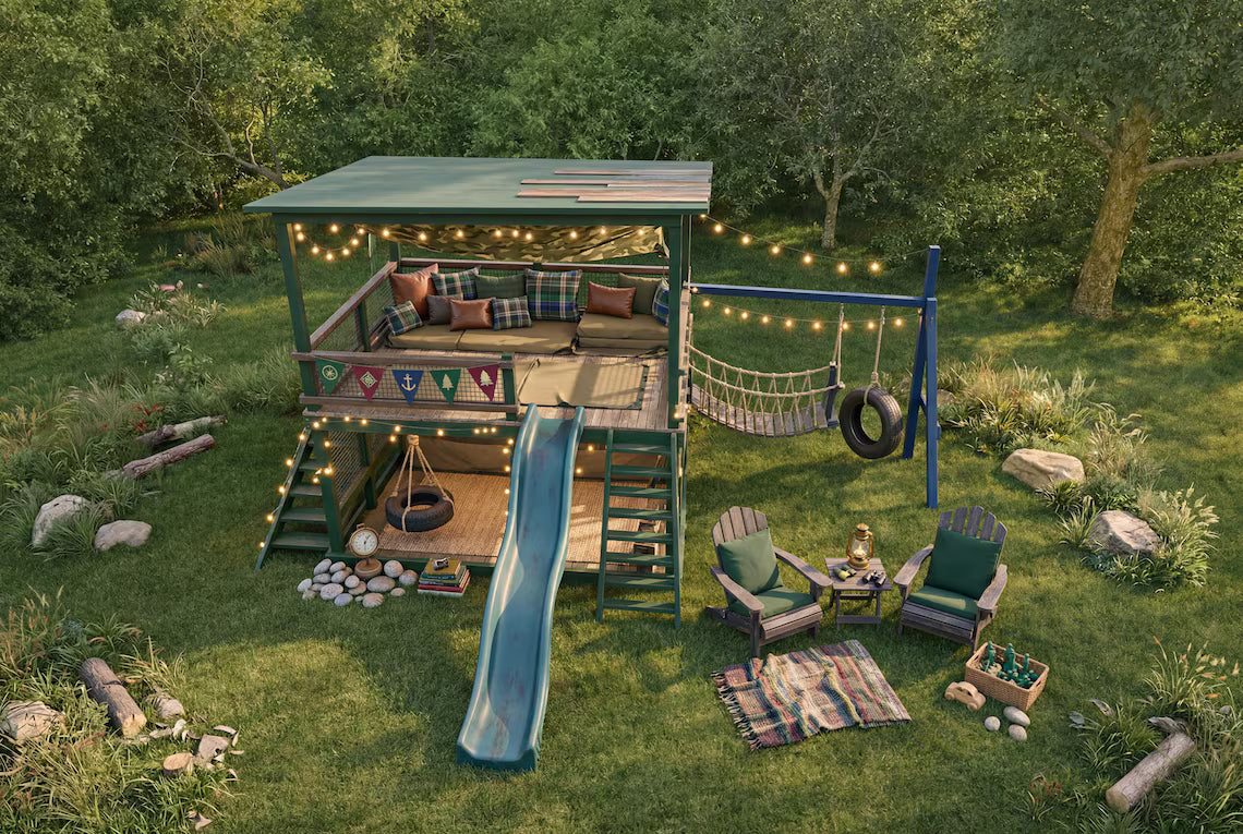 DIY Adventure Playhouse Plans with Slide & Swing | Backyard Kids Playground | Step-by-Step PDF Guide, Material List | Wooden Outdoor Playset