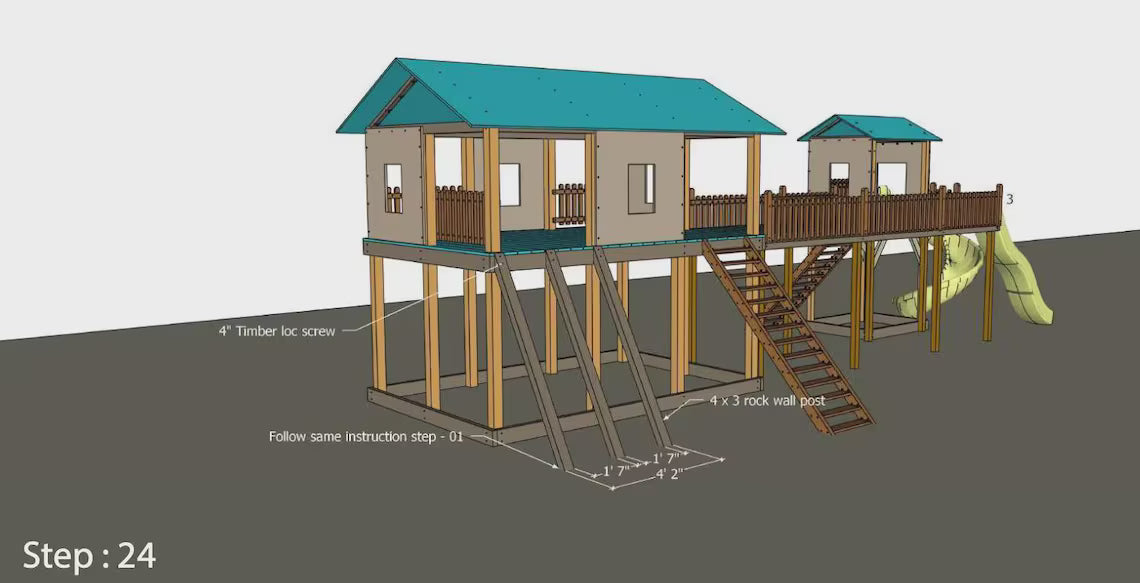 Kids Playhouse Plans with Slide & Bridge, Outdoor Wooden Playground DIY, Backyard Playset PDF, Step by Step Build