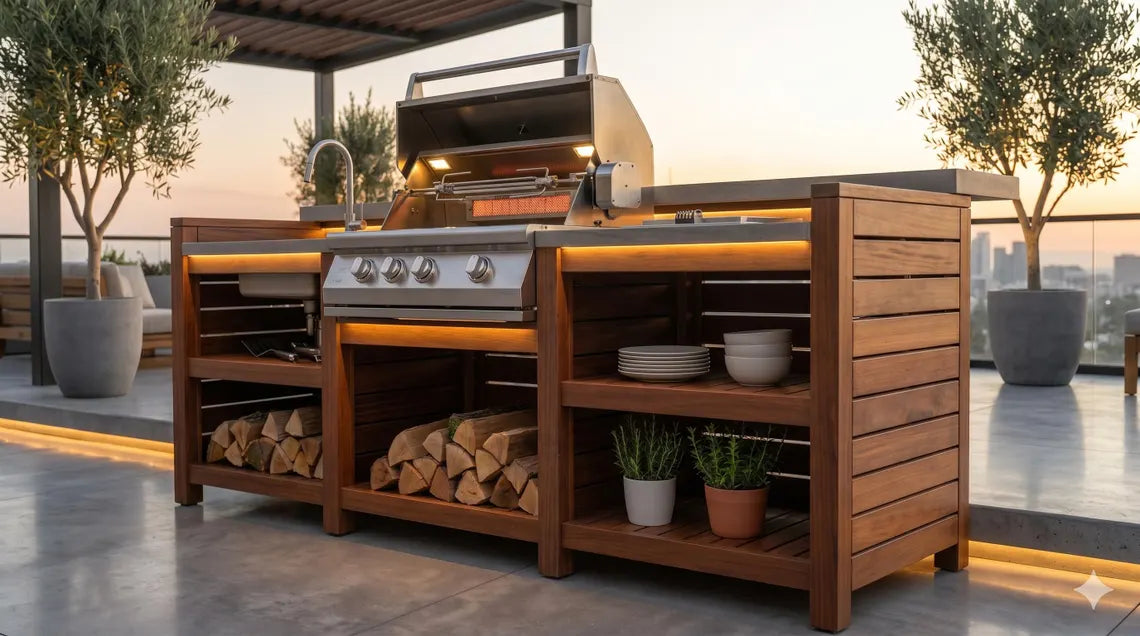 DIY Outdoor Kitchen Plans | Grill Station Bar & Sink Cabinet Woodworking Blueprint PDF