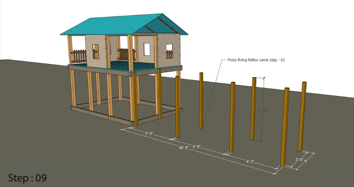 Kids Playhouse Plans PDF, DIY Outdoor Playground Set, Wooden Fort with Bridge & Slide, Backyard Playhouse Build Plans, Construction Drawings