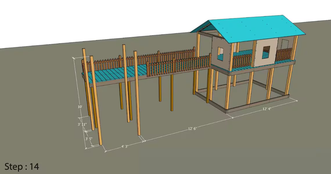 Kids Playhouse Plans PDF, DIY Outdoor Playground Set, Wooden Fort with Bridge & Slide, Backyard Playhouse Build Plans, Construction Drawings