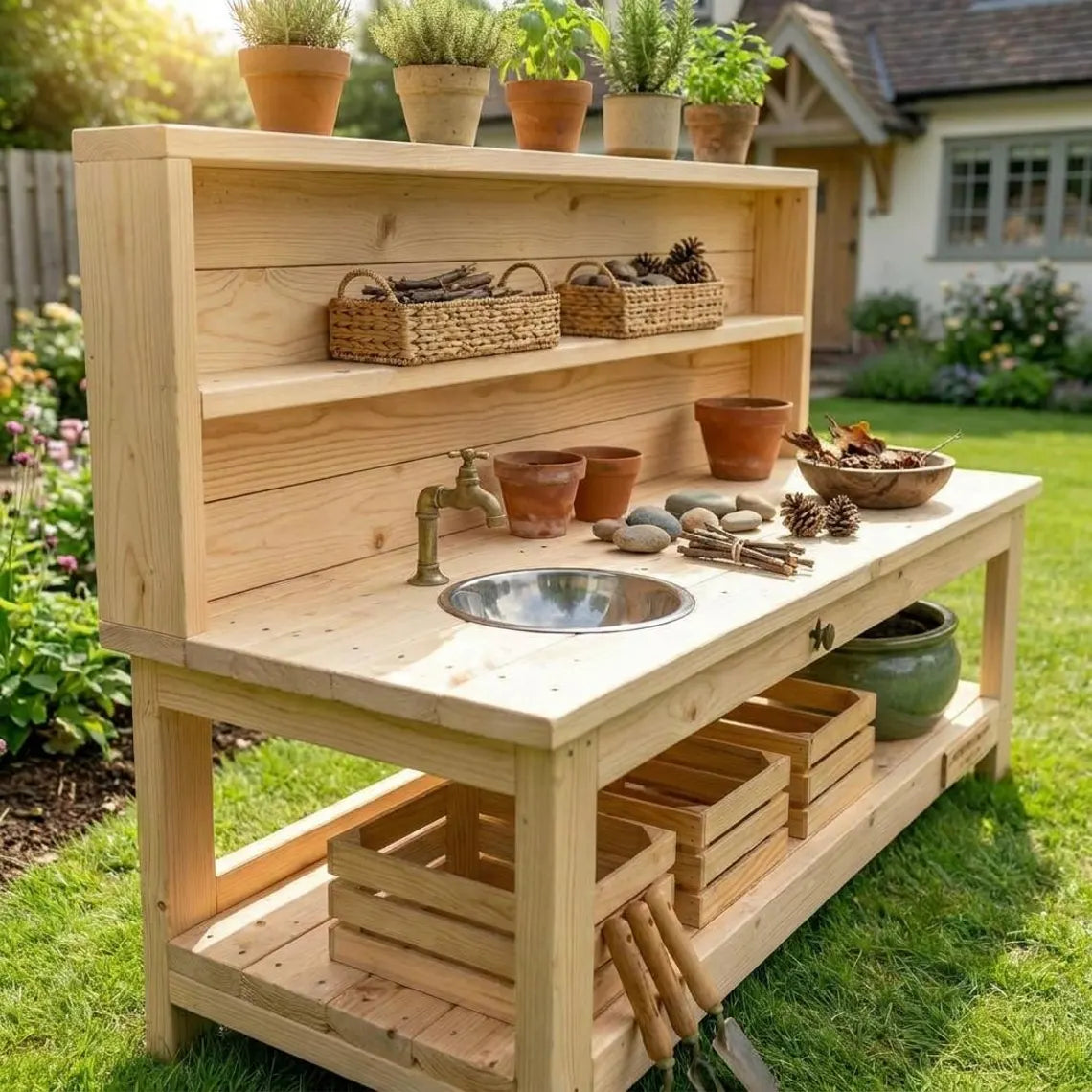 Kids Mud Kitchen Plans | DIY Wooden Outdoor Play Station Blueprint (PDF Download)