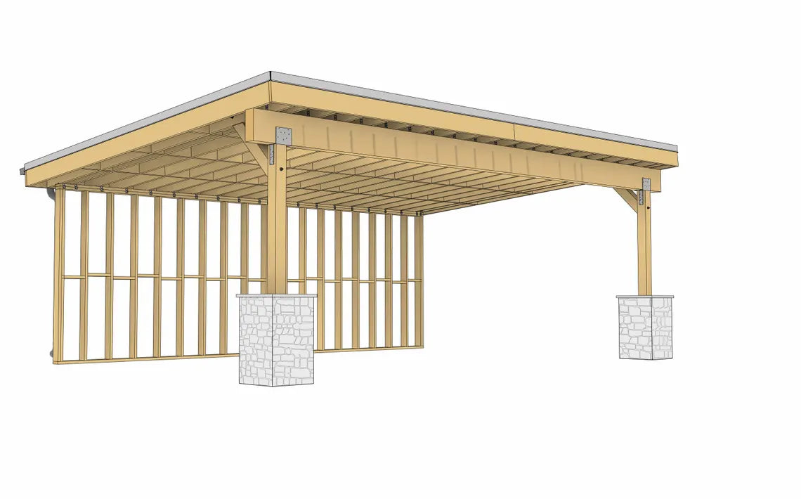 24x16 Monoslope Pavilion Plans, Modern Outdoor Kitchen Pavilion, Shed Roof Patio Cover, Backyard Pavilion DIY Plans, Poolside Bar Structure