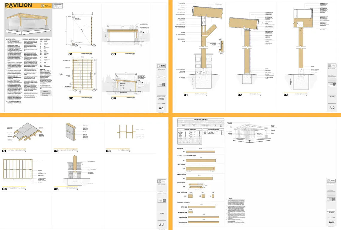 24x16 Monoslope Pavilion Plans, Modern Outdoor Kitchen Pavilion, Shed Roof Patio Cover, Backyard Pavilion DIY Plans, Poolside Bar Structure