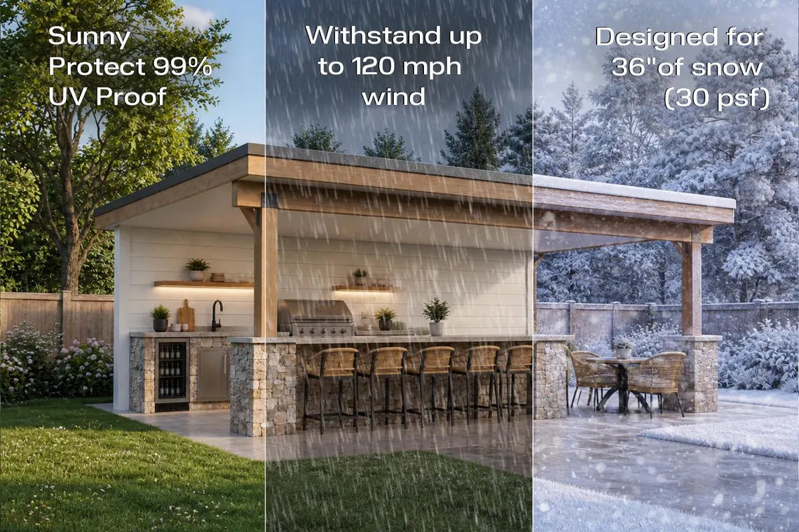 24x16 Monoslope Pavilion Plans, Modern Outdoor Kitchen Pavilion, Shed Roof Patio Cover, Backyard Pavilion DIY Plans, Poolside Bar Structure