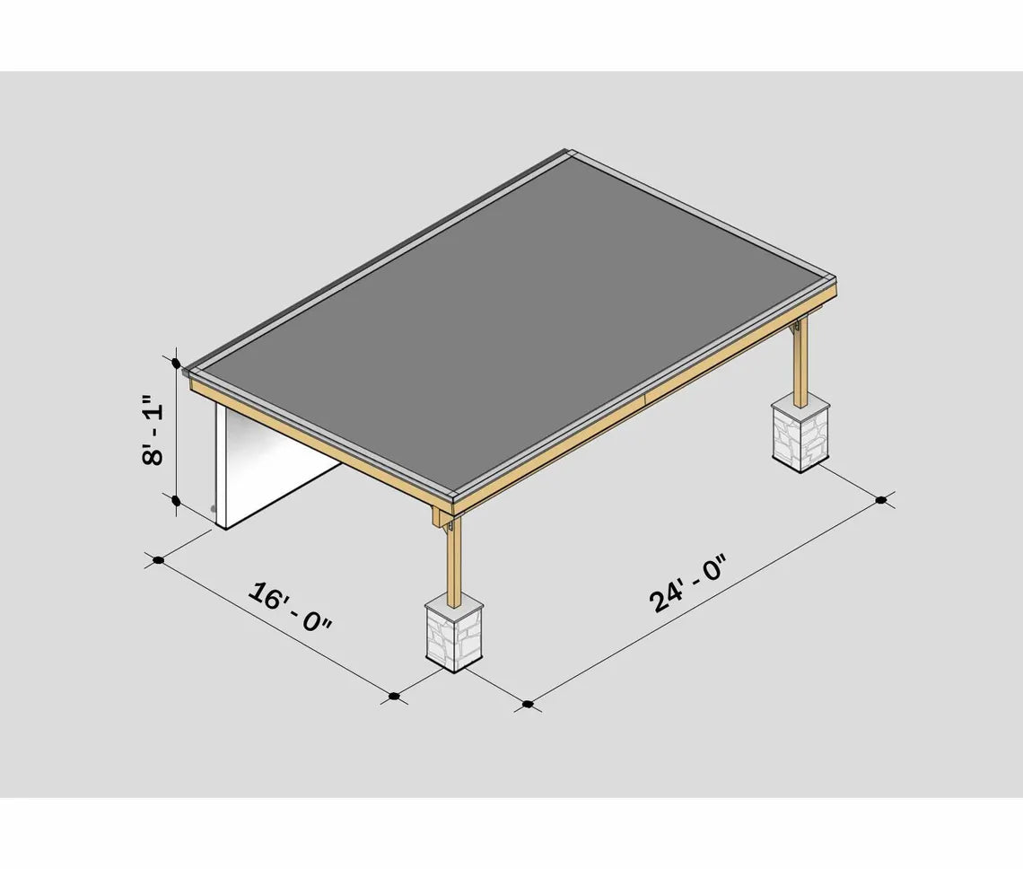 24x16 Monoslope Pavilion Plans, Modern Outdoor Kitchen Pavilion, Shed Roof Patio Cover, Backyard Pavilion DIY Plans, Poolside Bar Structure