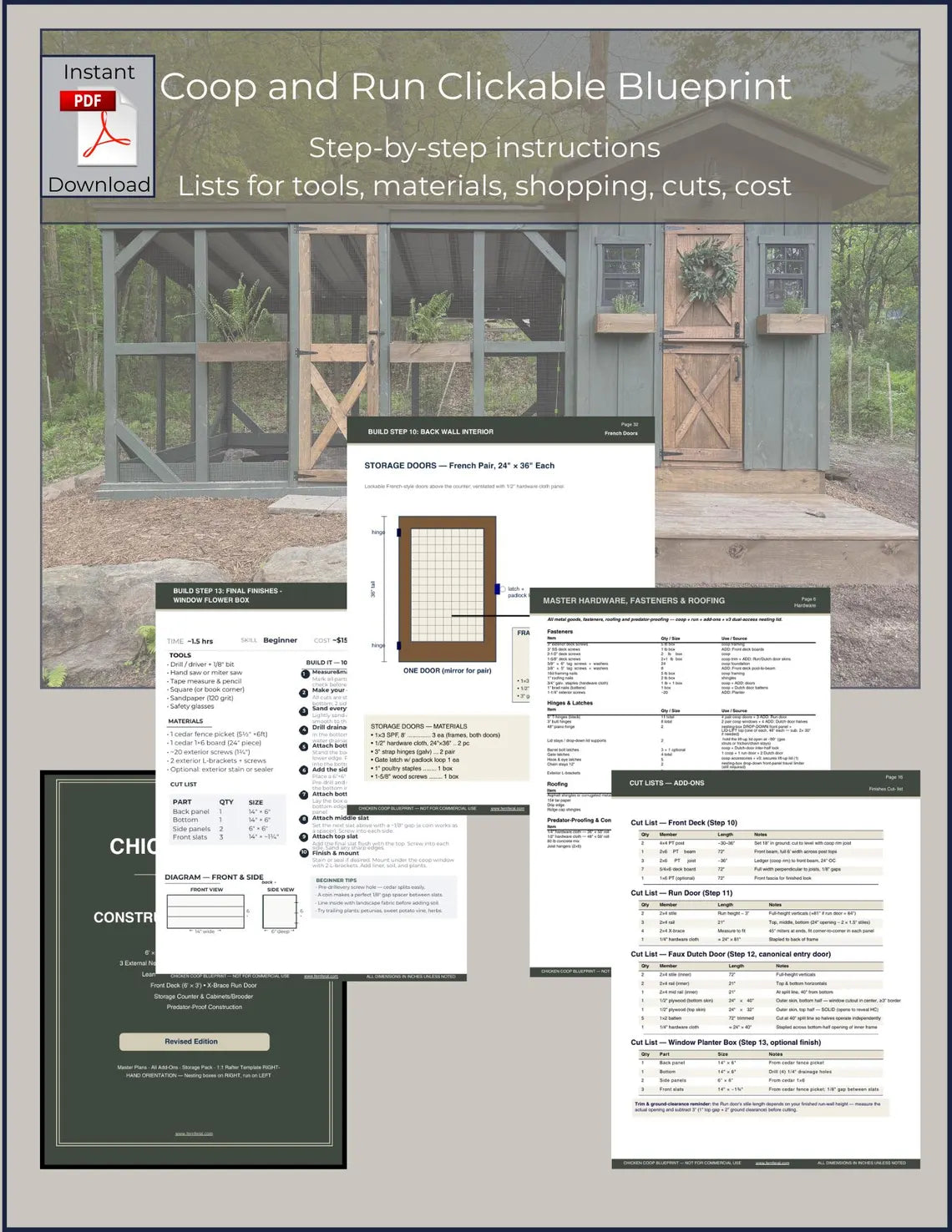 DIY 6x8 Coop, 8x12 Run Blueprint (Instant Download) | Intermediate Chicken Coop Plans