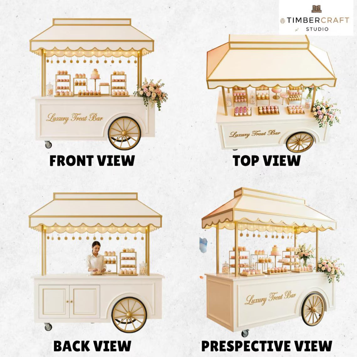 Luxury Treat Bar Cart DIY Plans | Dessert Cart Build Guide | Wedding Birthday Candy Cart | Step-by-Step PDF | Beginner Friendly