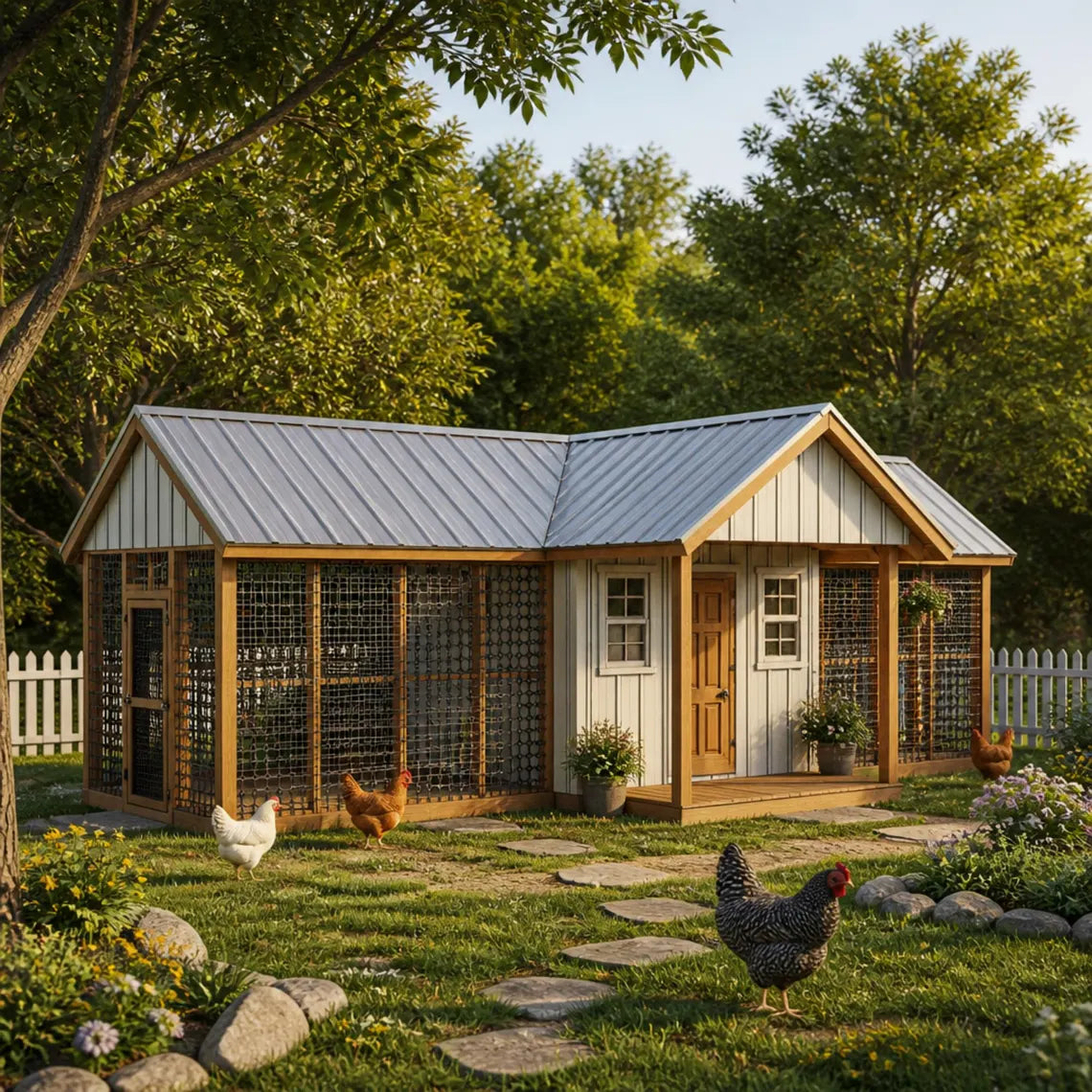 DIY Large Chicken Coop Plans with Run | 15-20 Chicken Coop Blueprints | 8x24 Wood Hen House & Turkey Coop