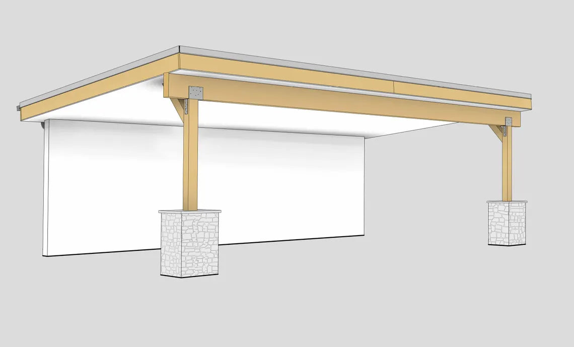 24x16 Monoslope Pavilion Plans, Modern Outdoor Kitchen Pavilion, Shed Roof Patio Cover, Backyard Pavilion DIY Plans, Poolside Bar Structure
