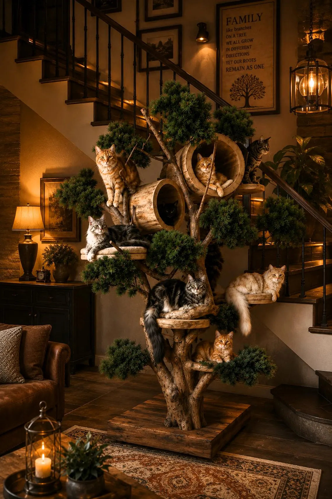 DIY Plan Wooden Cat Tree Tower, Multi-Level Perches, Sisal Scratching Posts, Modern Pet Furniture