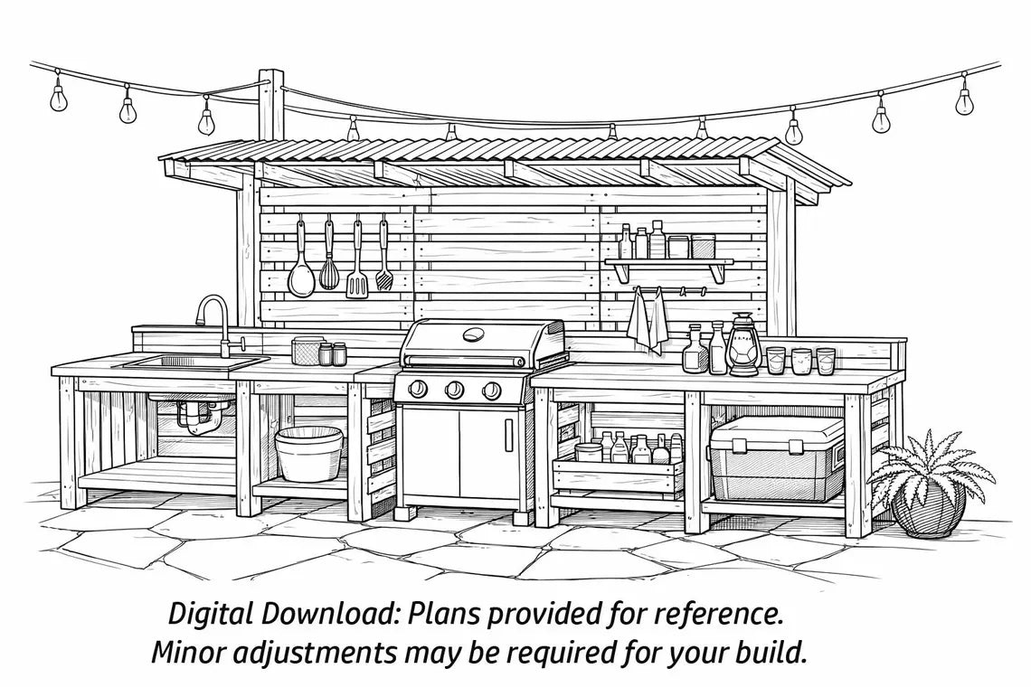 DIY Pallet Outdoor Kitchen Plans – 12-Foot Rustic Backyard Build Guide (PDF Download)