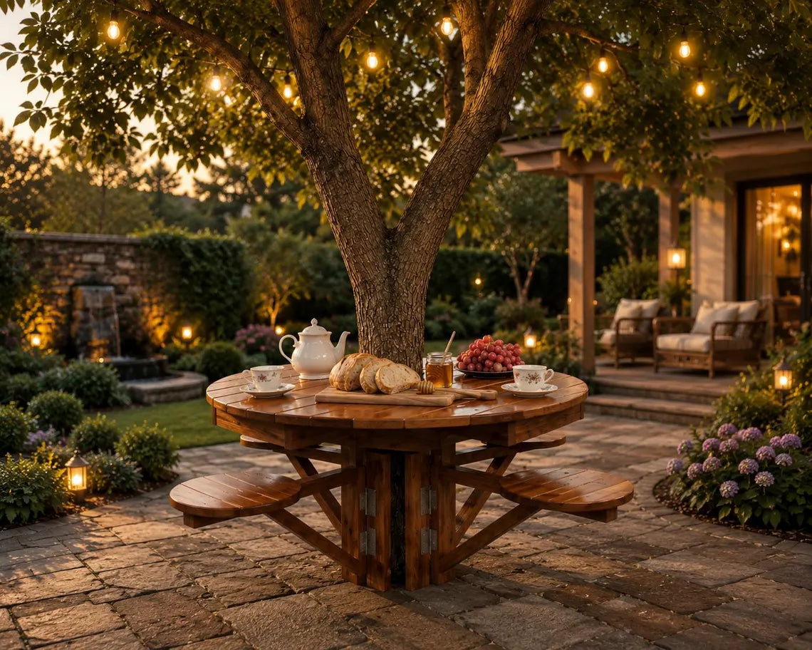 Tree Bench Picnic Table Plans | Round Outdoor Woodworking Blueprint (Digital Download)