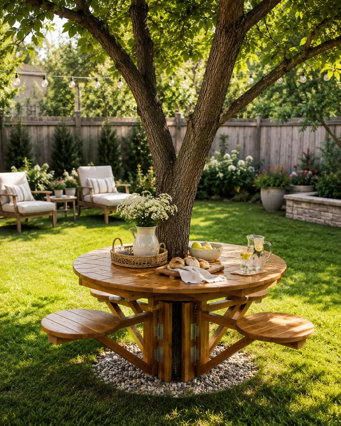 Tree Bench Picnic Table Plans | Round Outdoor Woodworking Blueprint (Digital Download)