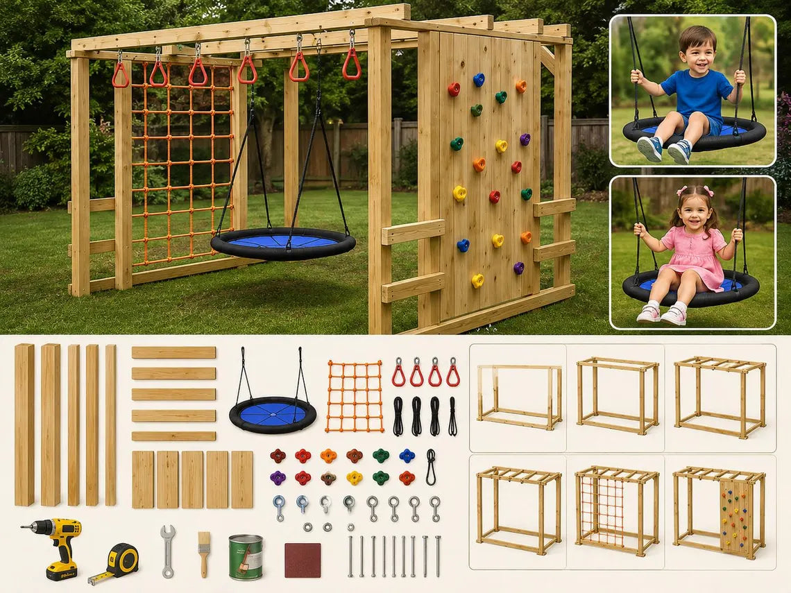 DIY Ninja Warrior Playset Woodworking Plan Wooden Jungle Gym Blueprint PDF