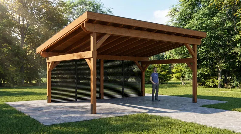 14x20 Lean to Pavilion Plans, DIY Outdoor Gazebo Woodworking Plans